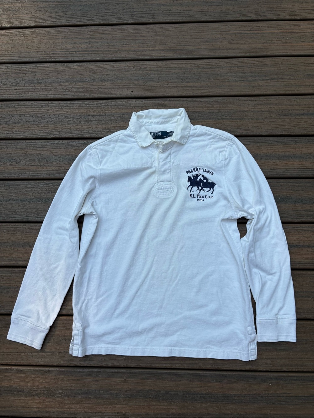 Vintage Polo Ralph Lauren Polo Club Big Pony Long Sleeve Rugby White Mens XL